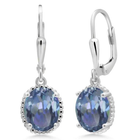 925 Sterling Silver and 4.00Cttw Cassiopeia Mystic Topaz Oval Leverback Earrings